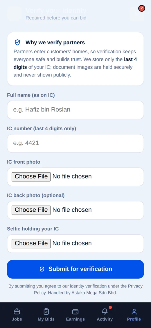 Berespro app, Get verified screen
